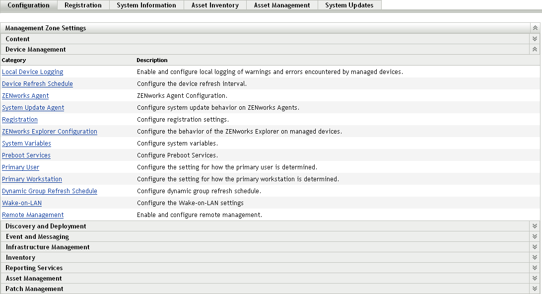 Configuration tab > Device Management panel