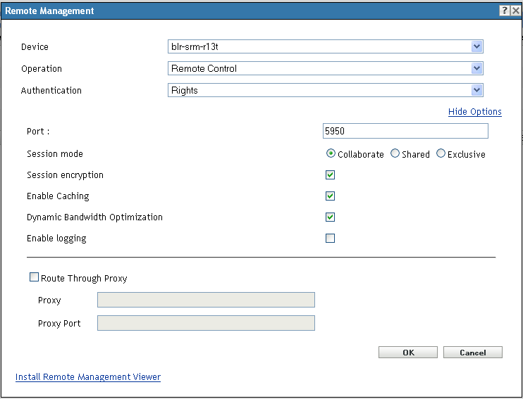 Remote Management dialog box