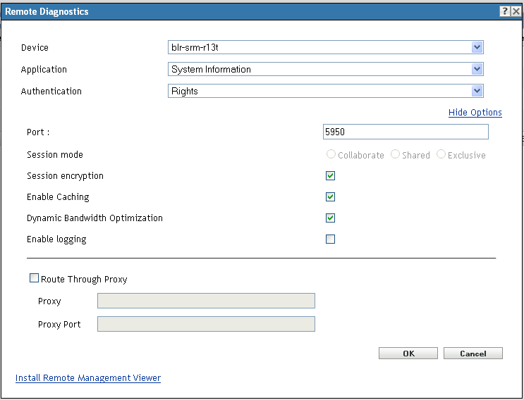 Remote Diagnostics dialog box