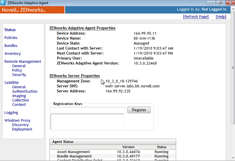 ZENworks Adaptive Agent Properties