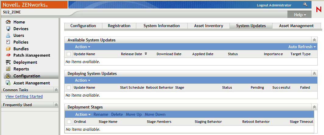 System Updates page