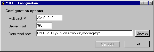MTFTP Configuration window