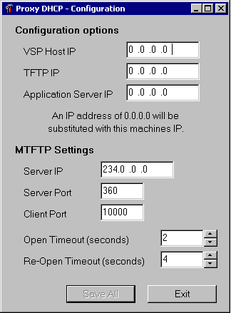 Proxy DHCP Configuration window