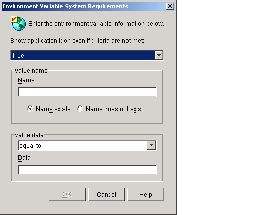 Environment Variable System Requirements dialog box