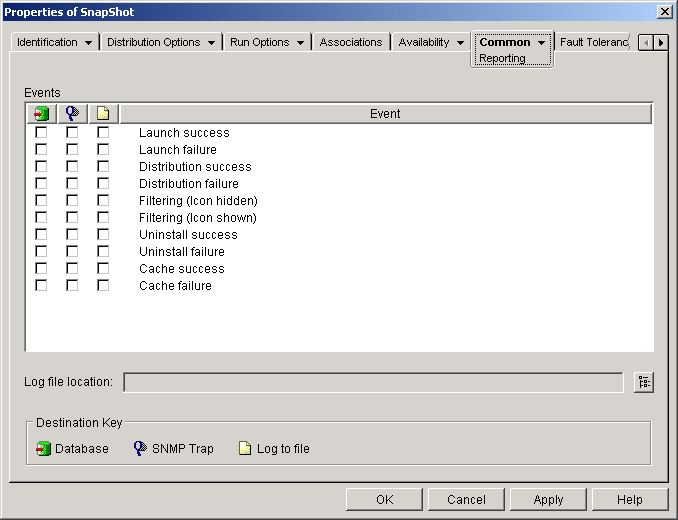 Application object > Common tab > Reporting page