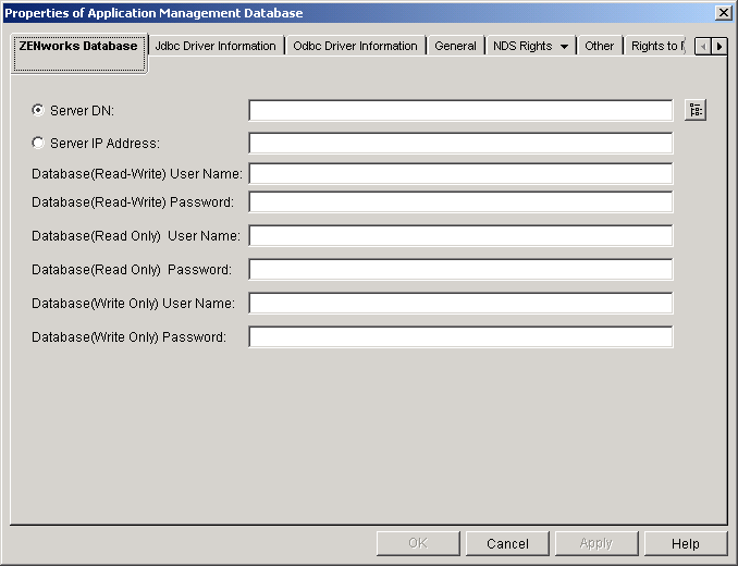 ZENworks Database page