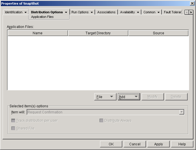 Application object > Distribution Options tab > Application Files page