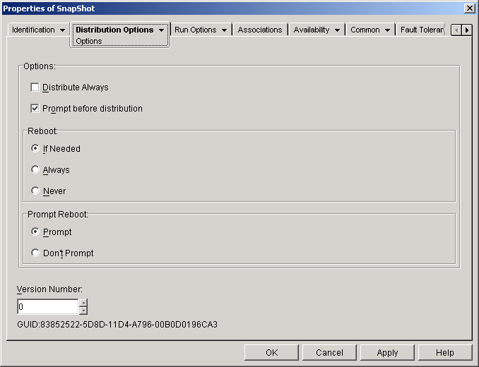 Application object > Distribution Options tab > Options page