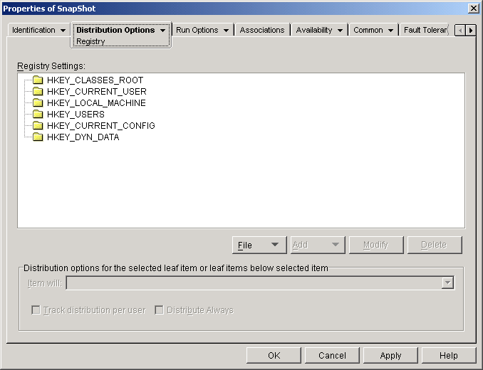 Application object > Distribution Options tab > Registry page