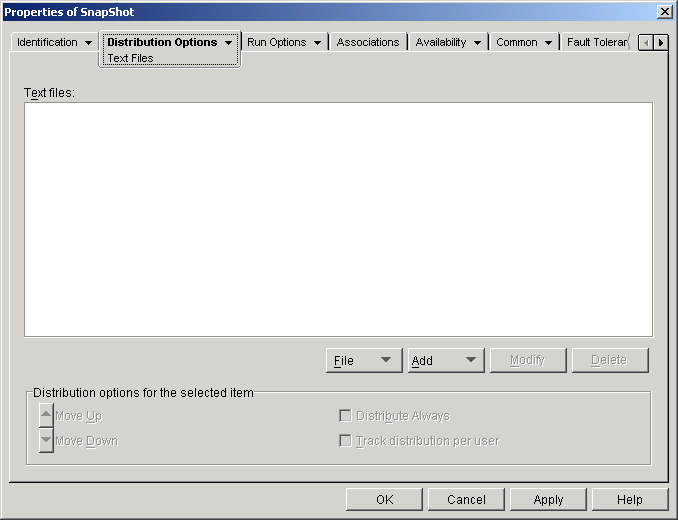 Application object > Distribution Options tab > Text Files page