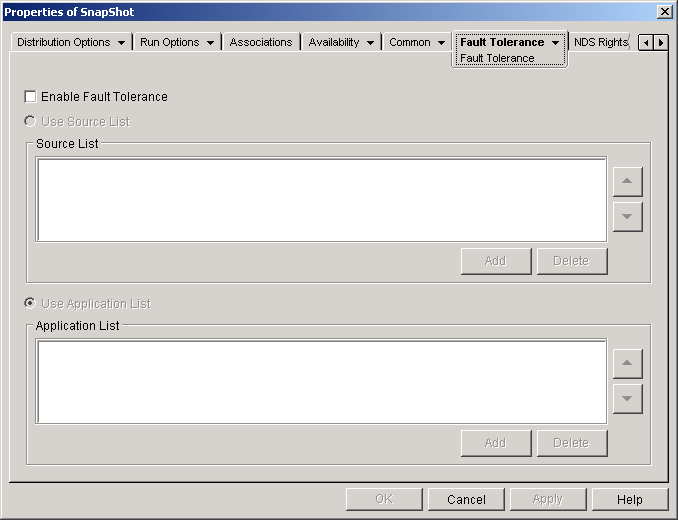 Application object Fault Tolerance page