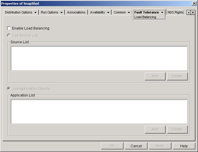 Application object > Fault Tolerance tab > Load Balancing page