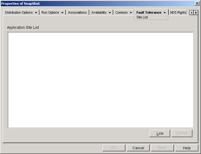 Application object > Fault Tolerance tab > Site List page