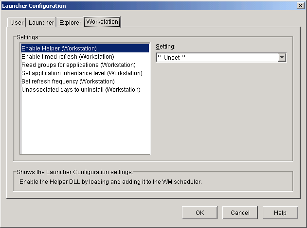 Launcher Configuration dialog box with the Workstation tab displayed