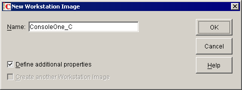Screen shot of the New Workstation Image dialog box. ConsoleOne_C is entered in the Name field.
