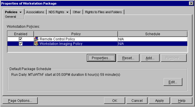 Screen shot of the Properties page of the Workstation Imaging policy.