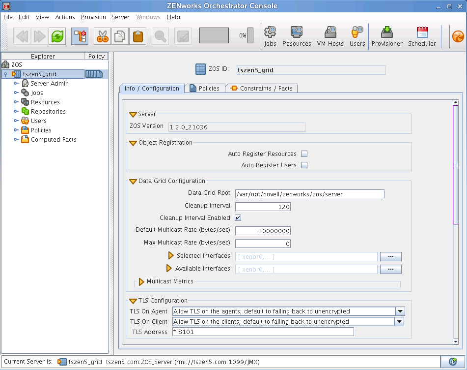 ZENworks Orchestrator Console with Grid Selected