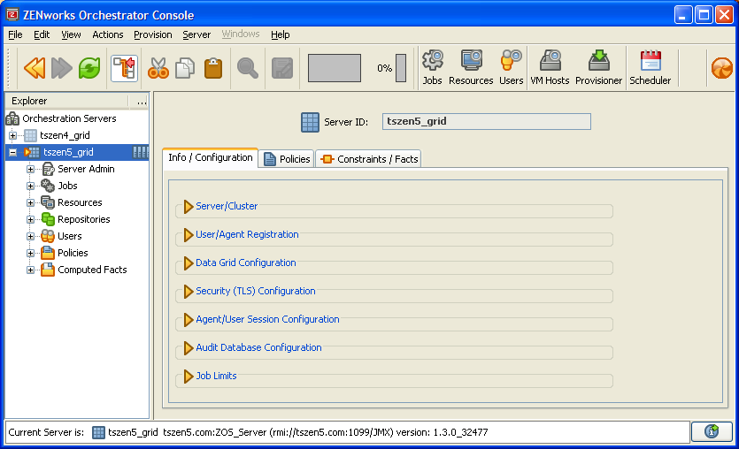 ZENworks Orchestrator Console with Grid Selected