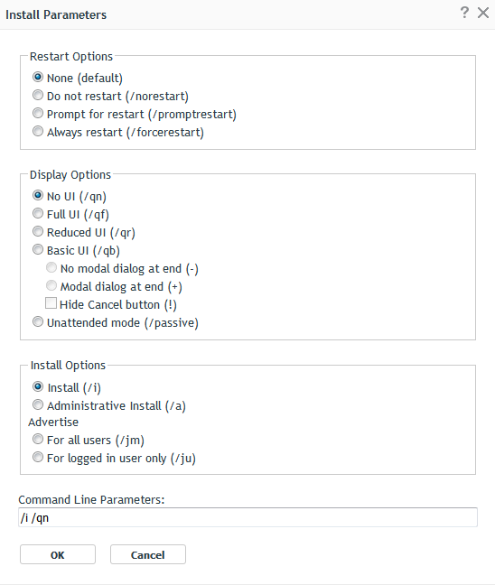 Install Parameters Dialog Box