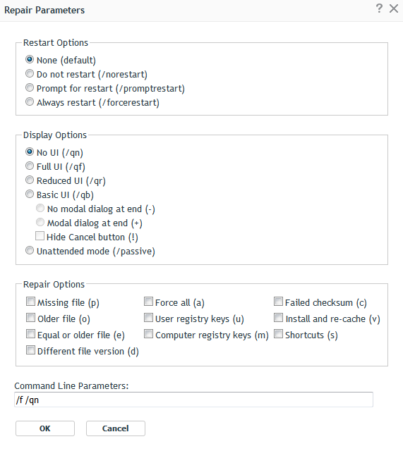 Repair Parameters Dialog Box