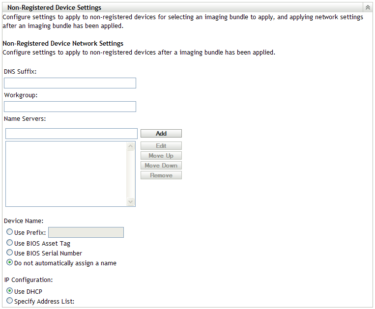 Non-Registered Device Settings panel