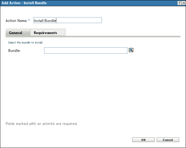 Action - Install Bundle Dialog Box