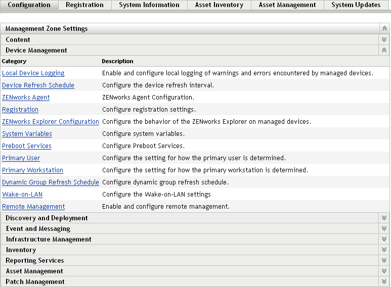 Management Zone Settings panel (Configuration > Device Management tab)