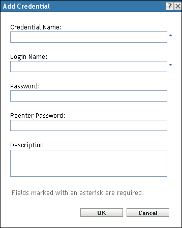 Add Credential Dialog Box