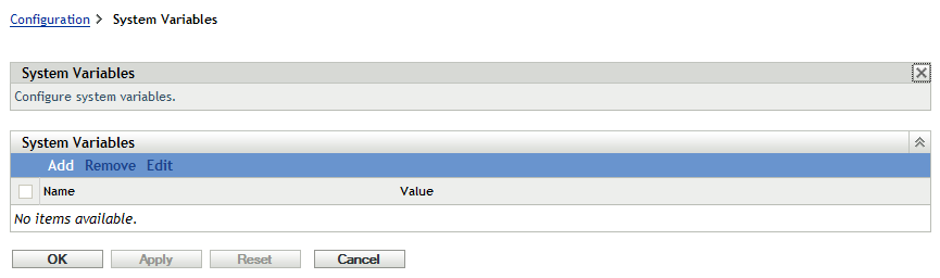 System Variables Page