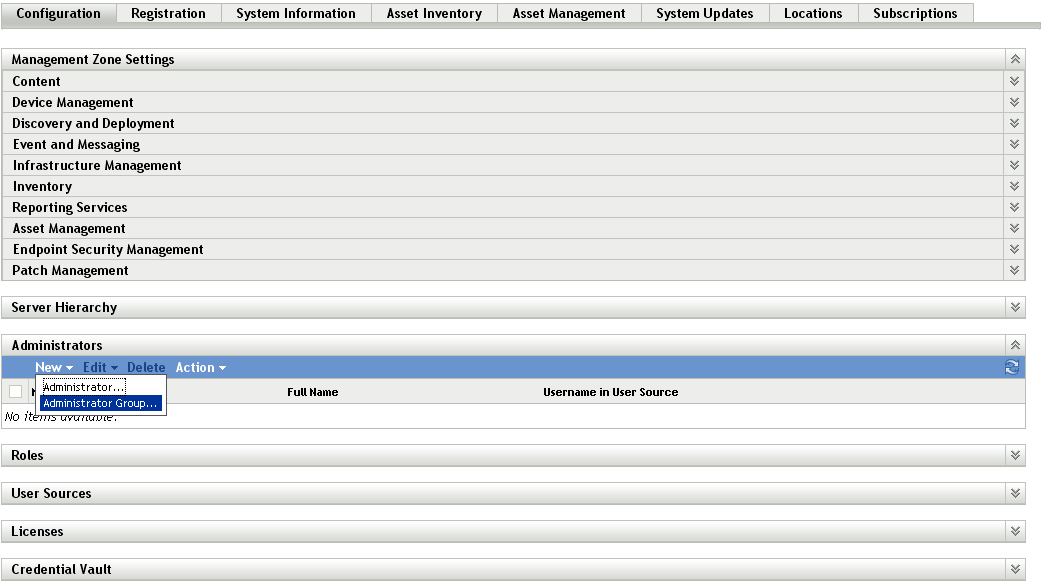 Configuration Page in ZENworks Control Center