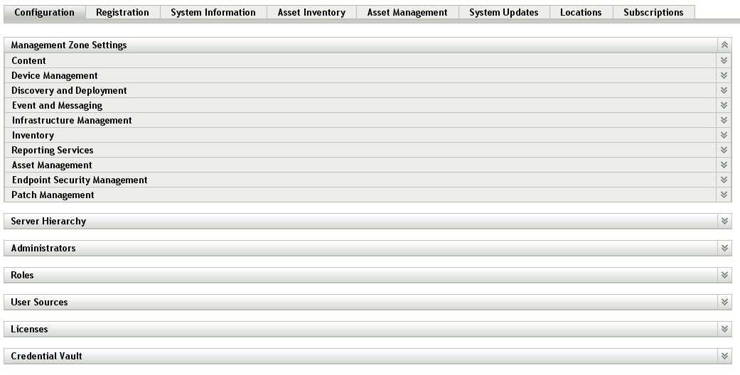 Configuration Page in ZENworks Control Center