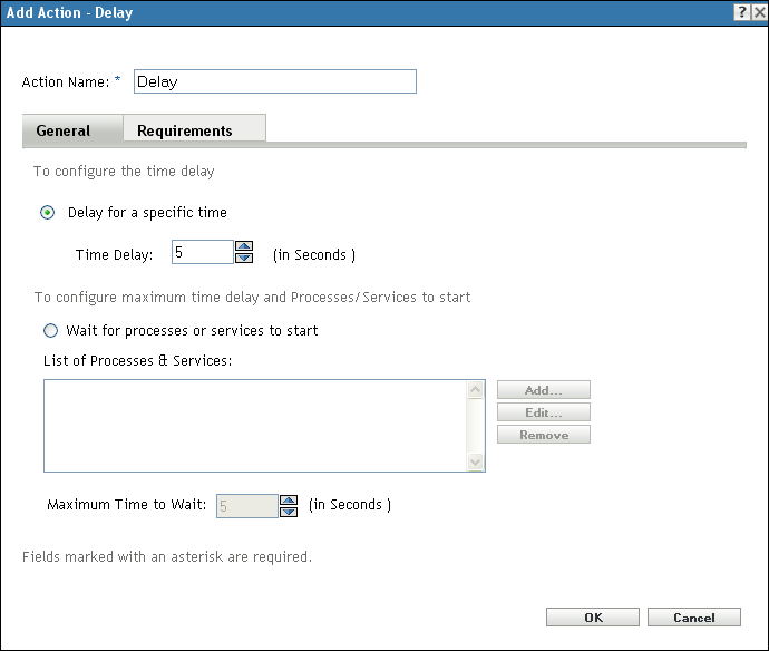 Action - Delay Dialog Box