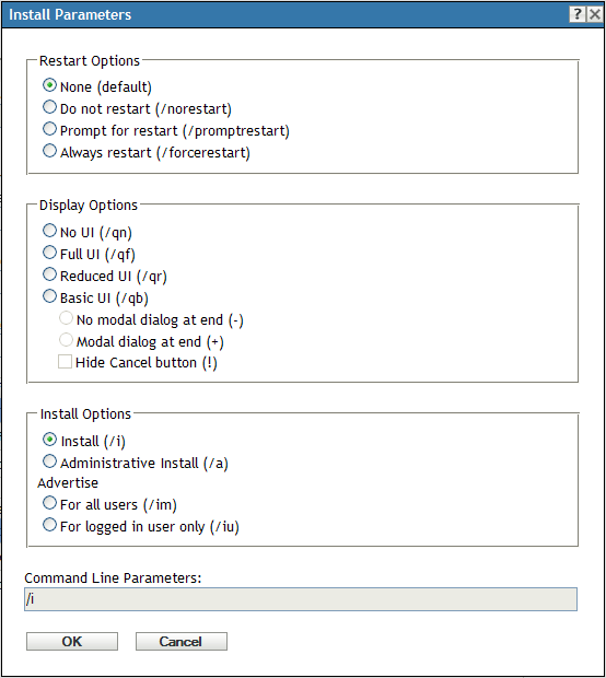 Install Parameters Dialog Box