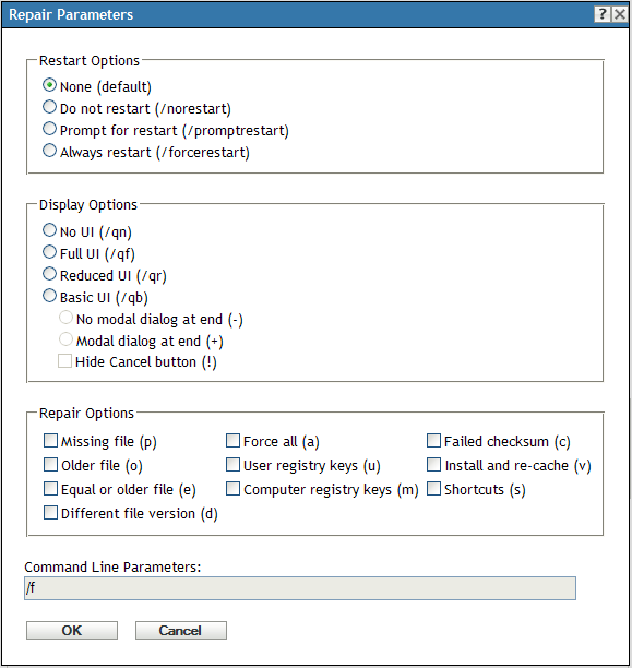 Repair Parameters Dialog Box