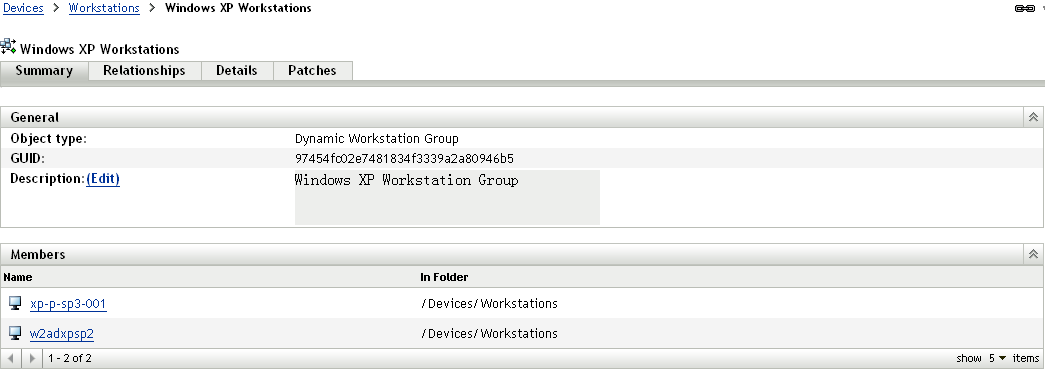 General details for Windows XP Workstations