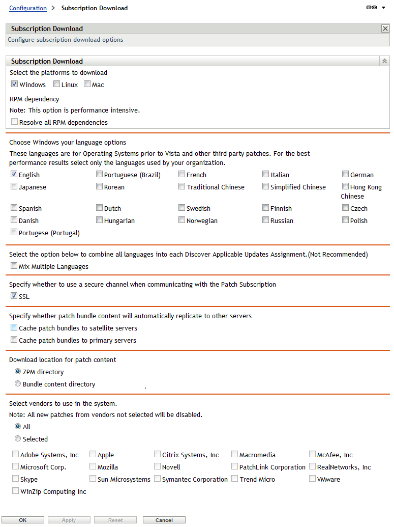 Subscription Download Options Page