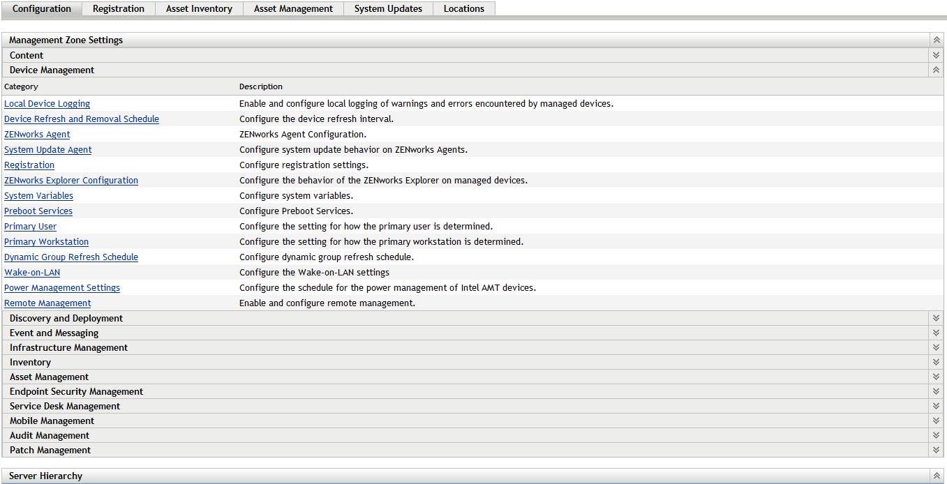 Configuration tab > Device Management panel