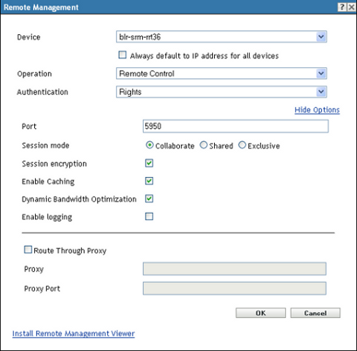 Remote Management dialog box