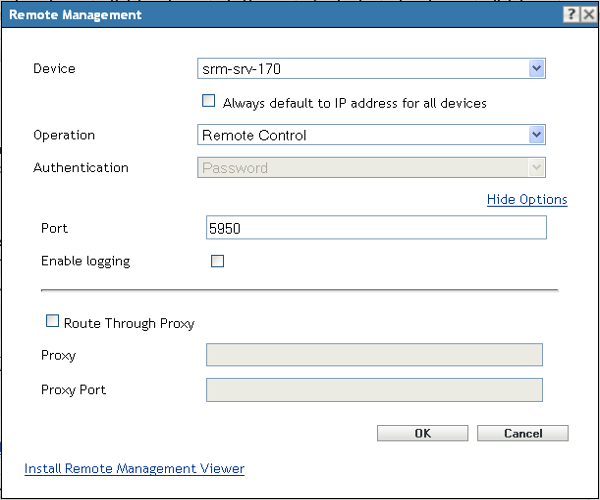 Remote Management dialog box