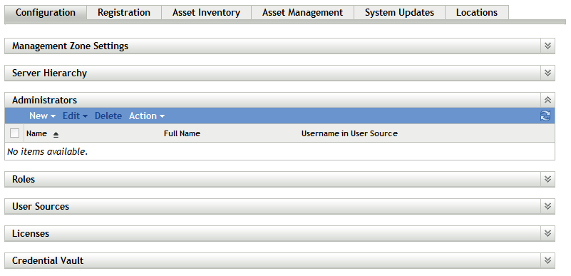 Configuration Page in ZENworks Control Center