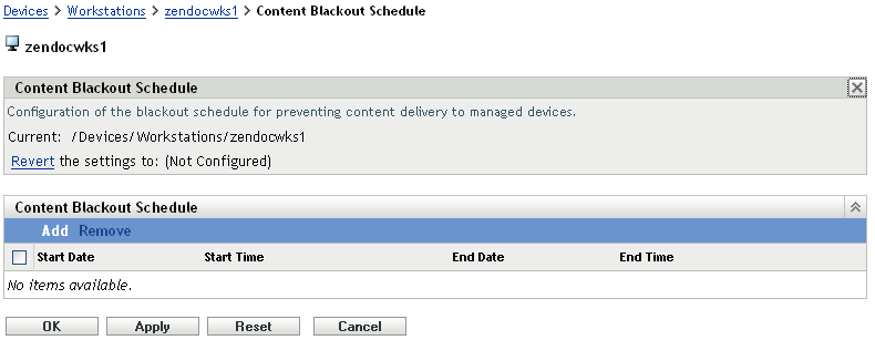 Content Blackout Schedule page