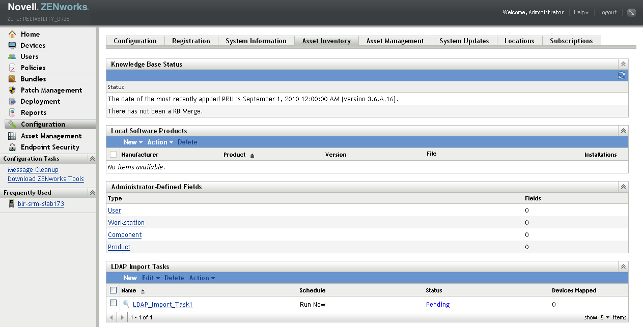 Configuration > Asset Inventory > LDAP Import Tasks panel