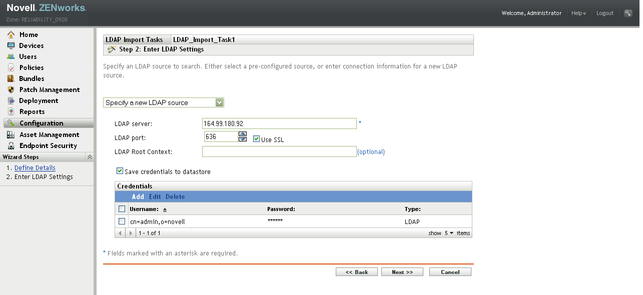 LDAP Import Tasks Wizard