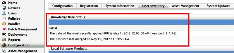 Viewing the Knowledge Base status