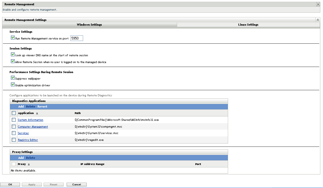 Remote Management Configuration page