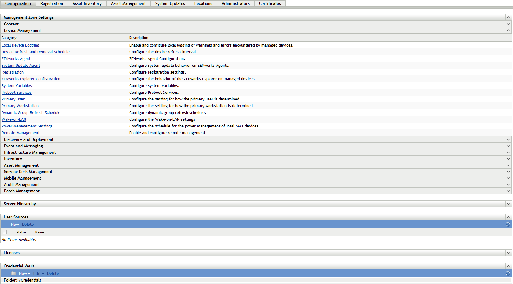 Management Zone Settings panel (Configuration > Device Management tab)