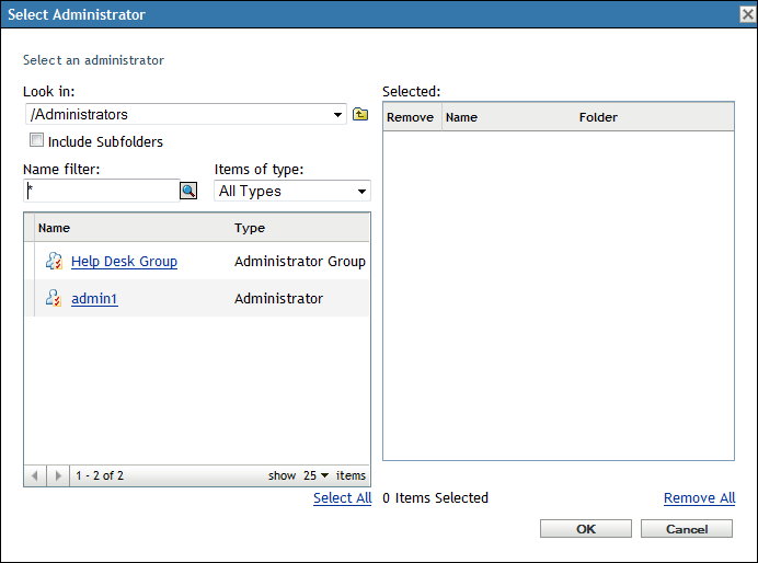 Select Administrator Dialog Box