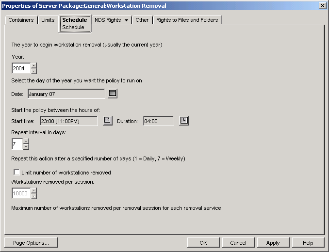 The Workstation Removal policy's Schedule page.