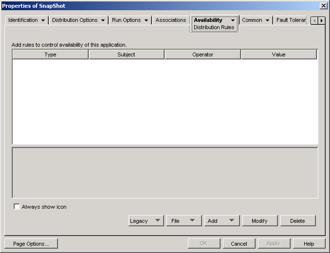 Application object Distribution Rules page