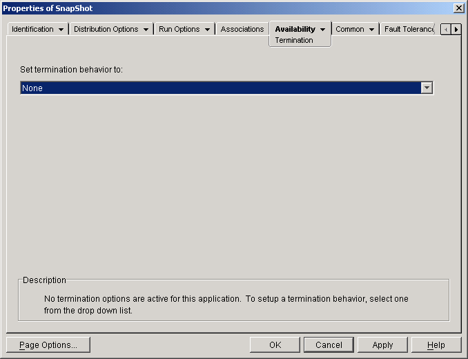 Application object > Availability tab > Termination page